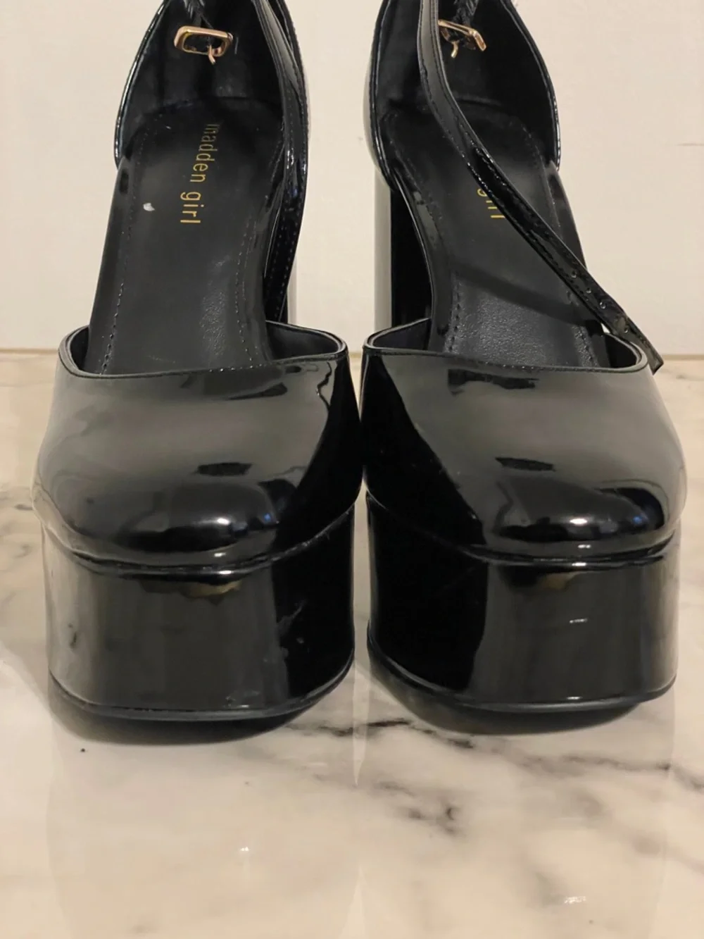 Madden Girl Denveer Dion Black Patent Platform Mary Janes Womens 8.5 Academia - Picture 6 of 9